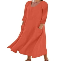 Capreze dame Ljeto plaže sandress haljina s dugim rukavima, pune boje maxi haljine casual v izrez narančasta