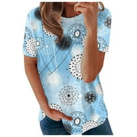 Ženske bluze ženski ljetni cvjetni Print okrugli vrat kratki rukav majica Top Blue XXL