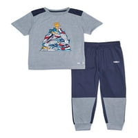 Grafička majica i joggers zadnjeg dječaka s kratkim rukavima i joggers, veličine 4-7