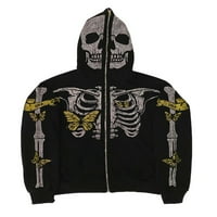 Lisenrain Y2k Hoodie sa patentnim zatvaračem za žene oversized Skull Skeleton duks sa kapuljačom grafički Casual Jacket Streetwear