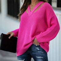 Smanjeni Ženski Džemper V-Izrez Pulover Džemper Jednobojne Labave Srednje Dužine Dugi Rukavi