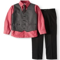 Wonder Nation ugljena pletena prsluk, košulja, Twill Hlače i kravata, 4-komadni outfit set