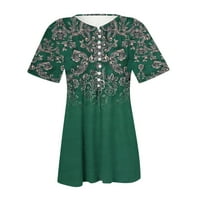 Fengqque bluza veličine Plus za žene dužina lakta labava bluza vrhovi Print okrugli vrat labavi kratki rukav majica Gornja bluza pulover zelena l