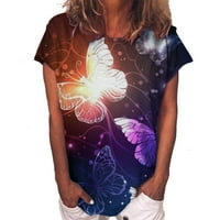 Rollbacks Žene Ljetni vrhovi Casual Comfy pulover vrhove kratkih rukava Butterfly Graphic Print Teen Grils