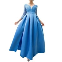 Absuyy svečane haljine za žene četvrtine rukava sa čvrstim čipkama V izrez modne zabavne haljine plave