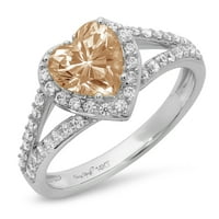 1. ct briljantno srce izrezano simulirani šampanjac 14k Bijelo zlato Halo Solitaire sa akcentima prsten
