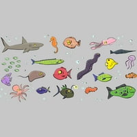 Smiješna morska stvorenja Crtani ilustracija muški atletski heather krem ​​grafički tee - dizajn od strane