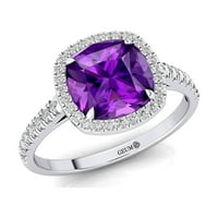Zaručnički poklon, prirodni ametist čvrsti zlatni prsten, dijamant februar rođenja prsten, obećanje prsten