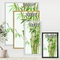 DesimanArt 'Detalj tamnog zelenog bambusa i lišće II' tradicionalni uokvireni platno zidno umjetničko