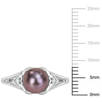Miabella ženski crni kultivirani slatkovodni biser i dijamantski naglasak srebrni Split prsten