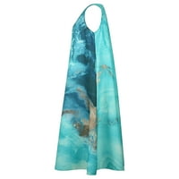 Leuncero Women Beach Sundress Ljeto Maxi haljine kravata Dye V izrez labava bez rukava jezero zelena 4xl
