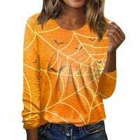 Cuoff bluze za žene Casual Fashion Halloween Print Dugi rukav o-izrez pulover bluza ženski vrhovi Žuti