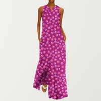Dyegold sarafani za žene Ležerna plaža-duge haljine za žene V-izrez bez rukava Plus Size cvjetni Print