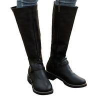 Ženske čizme sa niskim petom CALF Plus size Retro Ležerne prilike debele cipele sa zatvaračem Crne