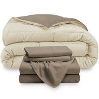 Bare Home Microfiber 5-komad pijesak Taupe jorgan, Taupe Lim Set reverzibilni krevet u torbi, Full XL