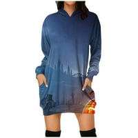 Apepal ženske Casual Halloween Print duge rukave pulover dukserice Navy 2XL