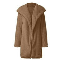 Guvpev Ženska Ženska topla Umjetna vunena jakna rever zimska vanjska odjeća-Brown XL
