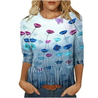 Jsaierl ženski rukavi ljetni elegantni Casual okrugli vrat majice cvjetni Print prozračne bluze od tunike
