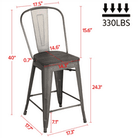 MART Industrijska metalna barska stolica sa sjedištem od punog drveta za kućne restorane, Metal