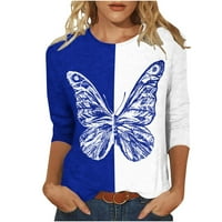 Rukav majice za žene posada vrat labave pulover udoban meke bluze ljeto Casual boja blok leptir Print