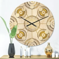Designart 'Circular Golden Retro Pattern I' Mid-Century Modern Wood Wall Clock