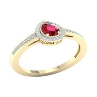Carski dragi kamen 10k kruška od žutog zlata Ruby CT TW dijamantski Halo ženski prsten