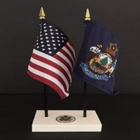 Američki i državni rajon 4 X6 Executive zastava za zastavu u obliku stola uključuje 2 rupe bijelu bazu
