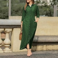 Haljine za žene Ženski V-izrez Dugi rukav Polka Dot A-Line haljine duge modne haljine A-linije zelene