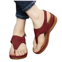 Ženske cipele pete ženske višebojne sandale Wedge papuče Flops Flip vezene ženske sandale Red 7.5