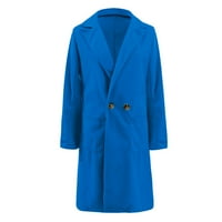 Kakina s lakim jakni za žene, ženski džep čvrsti gumb rever kardigan dugi rukav kaput plavi, l