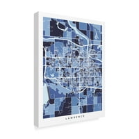 Zaštitni znak Likovna umjetnost 'Lawrence Kansas City Map Blue' Platnena umjetnost Michael tompsett