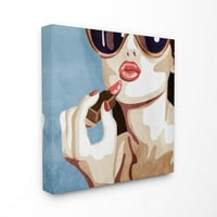 Stupell Industries Fashion Designer Lips Kiss Blue Painting Platno Zidna umjetnost Marcus Prime