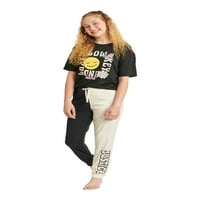 Justice Girls gornji dio kratkog rukava i pantalone za Jogger sa podijeljenim nogama, 2-dijelni set pidžama,