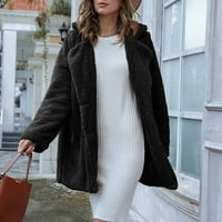 HFYIHGF Women Trendy zimska odjeća Fuzzy Fleece rever s dugim rukavima otvoreni prednji dugi kardigan
