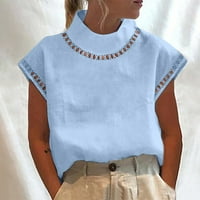 Ženska jednobojna ljetna izrezana pulover čipkasta tanka rukava bez rukava ovratnik majica gornji prsluk