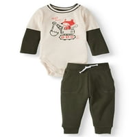 Garanimals Baby Boy s dugim rukavima Grafički bodySuit & Joggers, set outfit