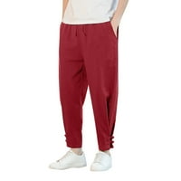 Muške hlače Streteće pamučne i posteljine solidne boje japanske posteljine sportova tanke noge pantalone