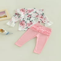 Bagilaanoe novorođene djevojke duge hlače postavi cvjetni tisak dugih rukava majica na vrhu + ruffle pantalone