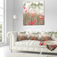 Designart crveni mak cvijeće livada - cvjetni jastuk-18x18