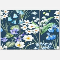 Designart 'plavo-bijelo proljetno cvijeće na tamnoplavoj' tradicionalni platneni zidni umjetnički Print