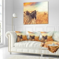 Designart Zebras stado u polju na zalasku sunca - afrički jastuk za bacanje - 16x16