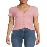 No Boundaries ' Ruched Top with Button Front