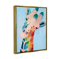 Stupell Industries šarena apstraktna životinja žirafa duga plava crtež metalik zlato uokvireno plutajućim