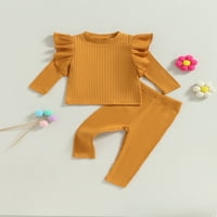 Calsunbaby Infant Baby Girl jesenja odjeća puna rebrasta naborana dugi rukavi komplet pantalona 0-18m
