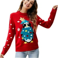 Ženska Božićna pahuljica Irvas pleteni džemper Dugi rukav posada vrat životinjski Print pulover trikotaža