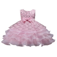 Kid Girl Ball Gown Crew vrat princeze haljine bez rukava haljina slojevita ples ružičasta 140