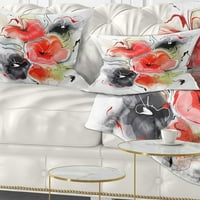 Designart crvena crna apstraktni cvjetni dizajn - jastuk za bacanje cvijeća-18x18
