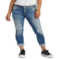 Silver Jeans Co. Ženska djevojka tanke farmerke za noge srednjeg rasta, veličine struka 24-36