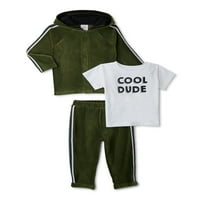 Wonder Nation Baby Boy Ridbed pletena kapuljača, hlače i tee, set outfit, veličina 0 3m-24m
