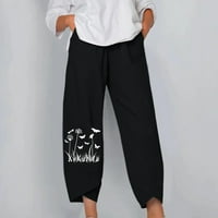 Voncos ženske hlače Ležerne prilike - moda s džepovima tiskane pantalone od pune boje za žene crna veličina